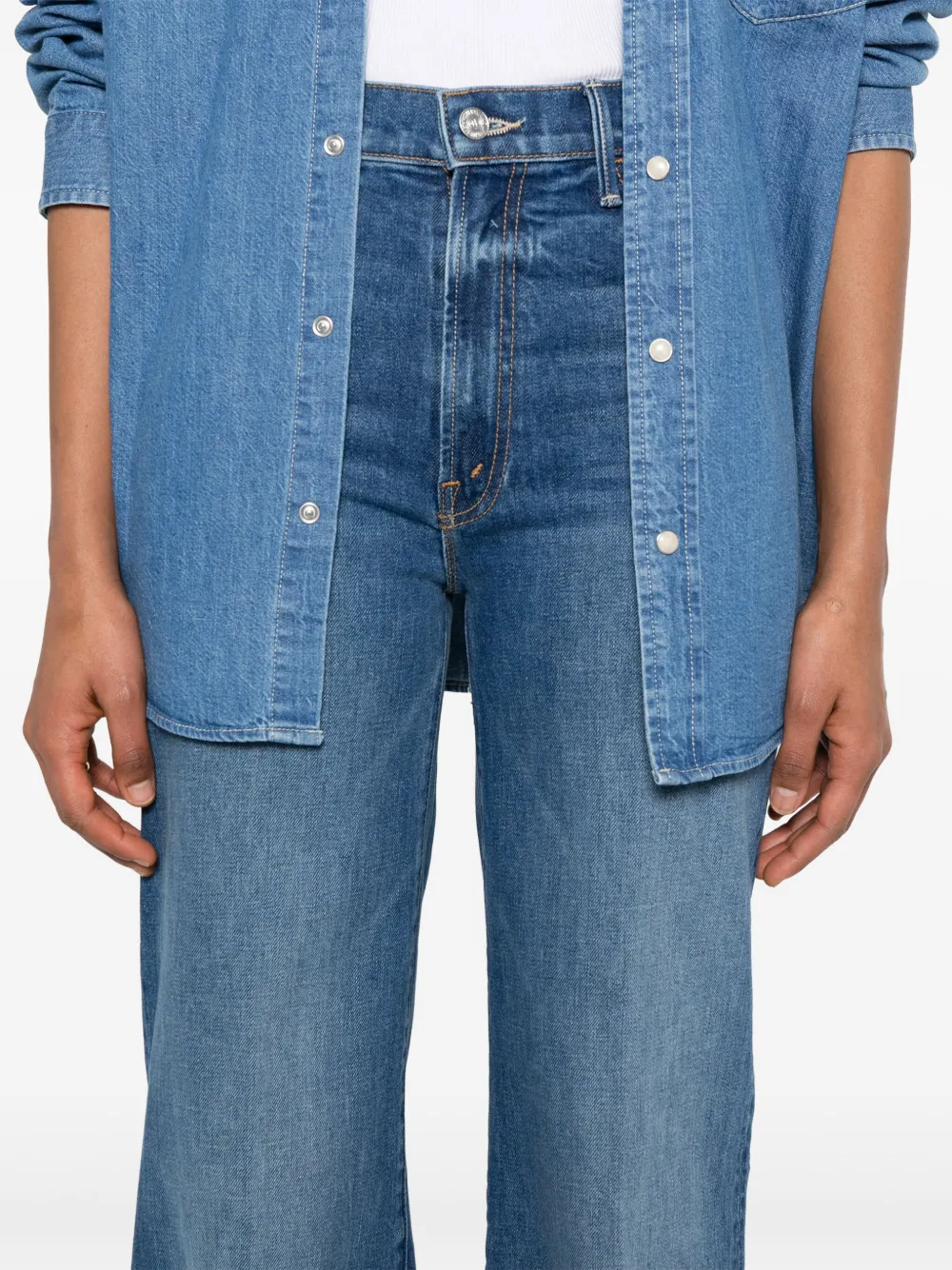 Mother Jeans The Hustler Roller Heel Cuff Fray In Blue