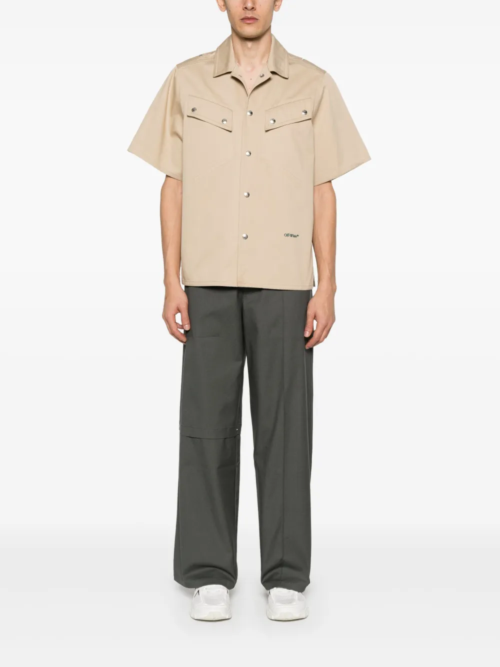 Off-White Overhemd met geborduurd logo - Beige