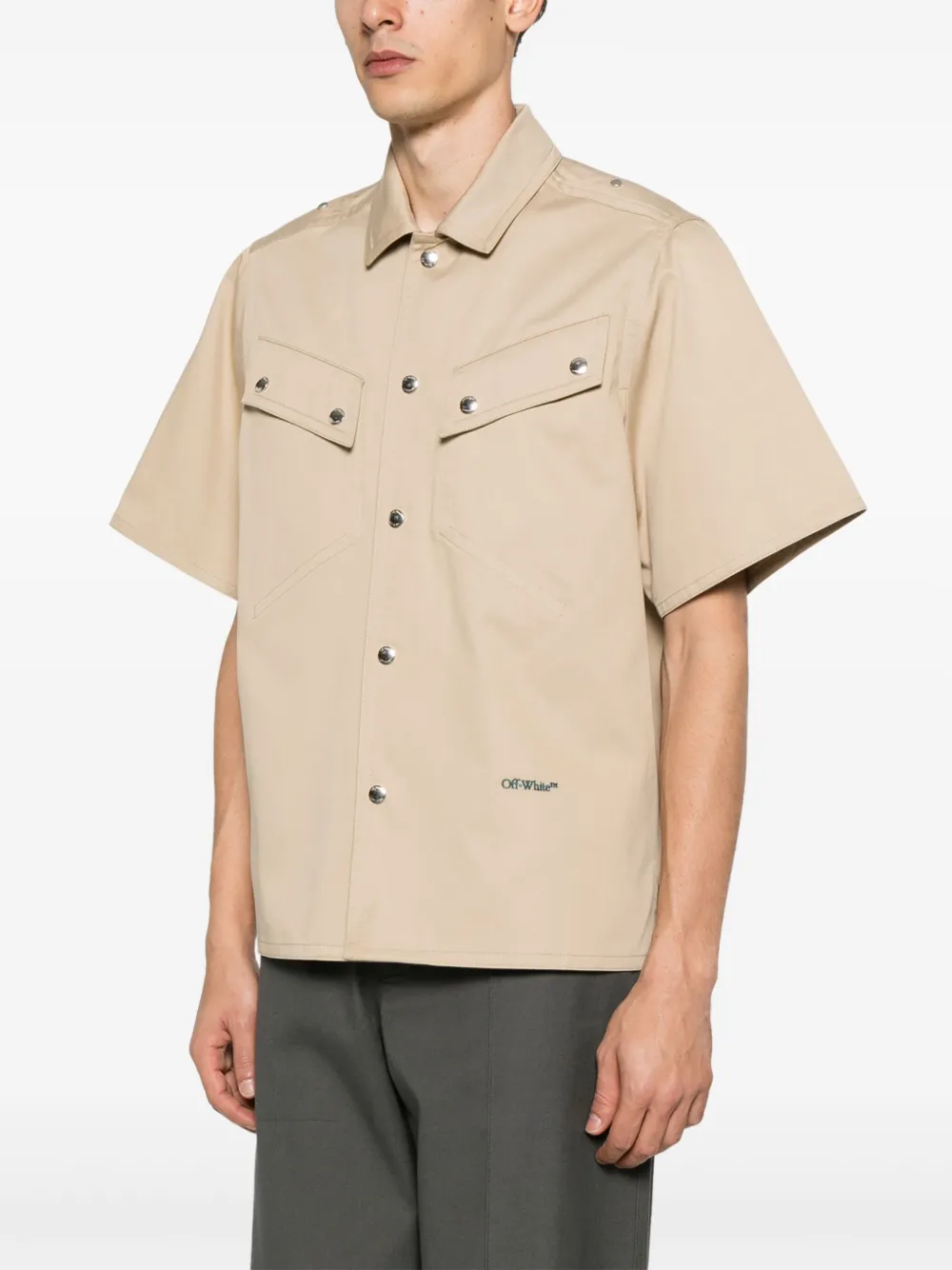 Off-White Overhemd met geborduurd logo Beige