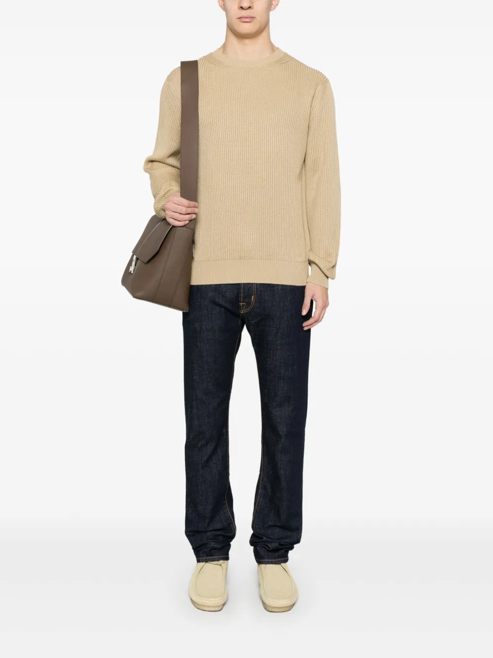 Canali Ribgebreide trui - Bruin