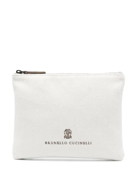 Brunello Cucinelli logo-embroidered clutch bag