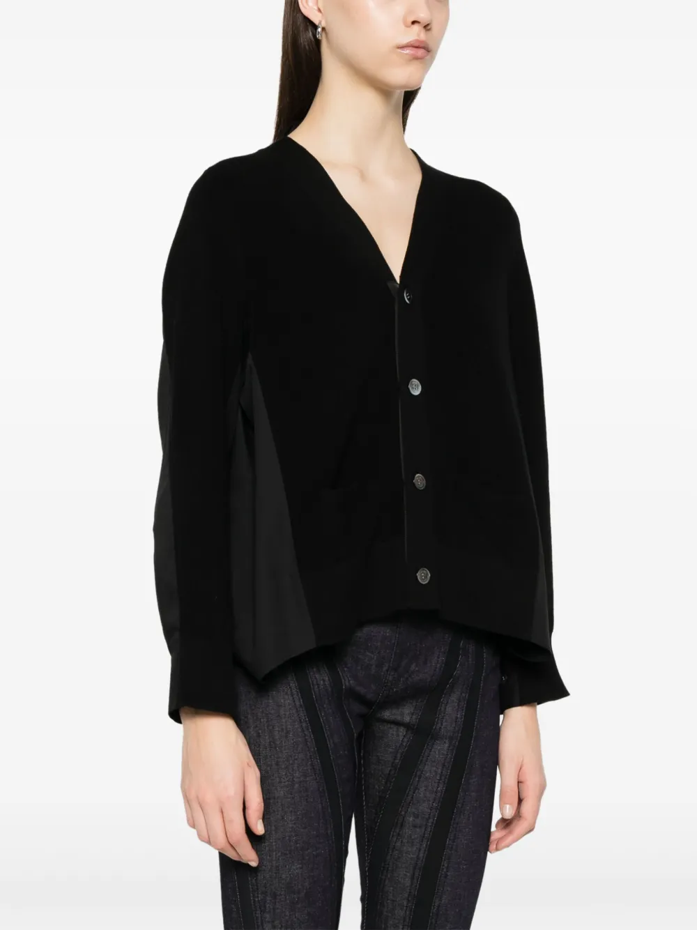 Sacai Contrast-panel Cardigan In Black