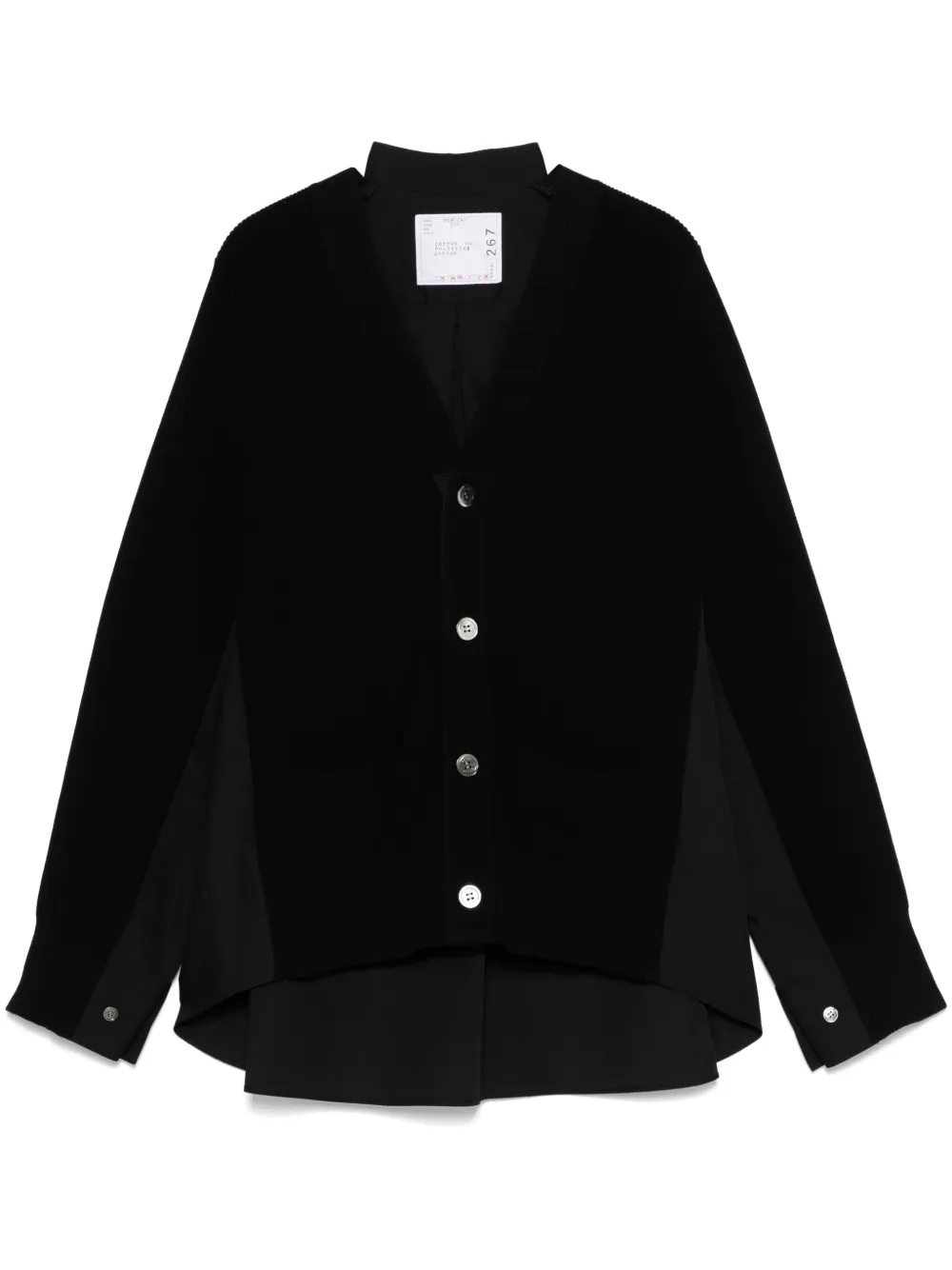 Sacai Contrast-panel Cardigan In Black