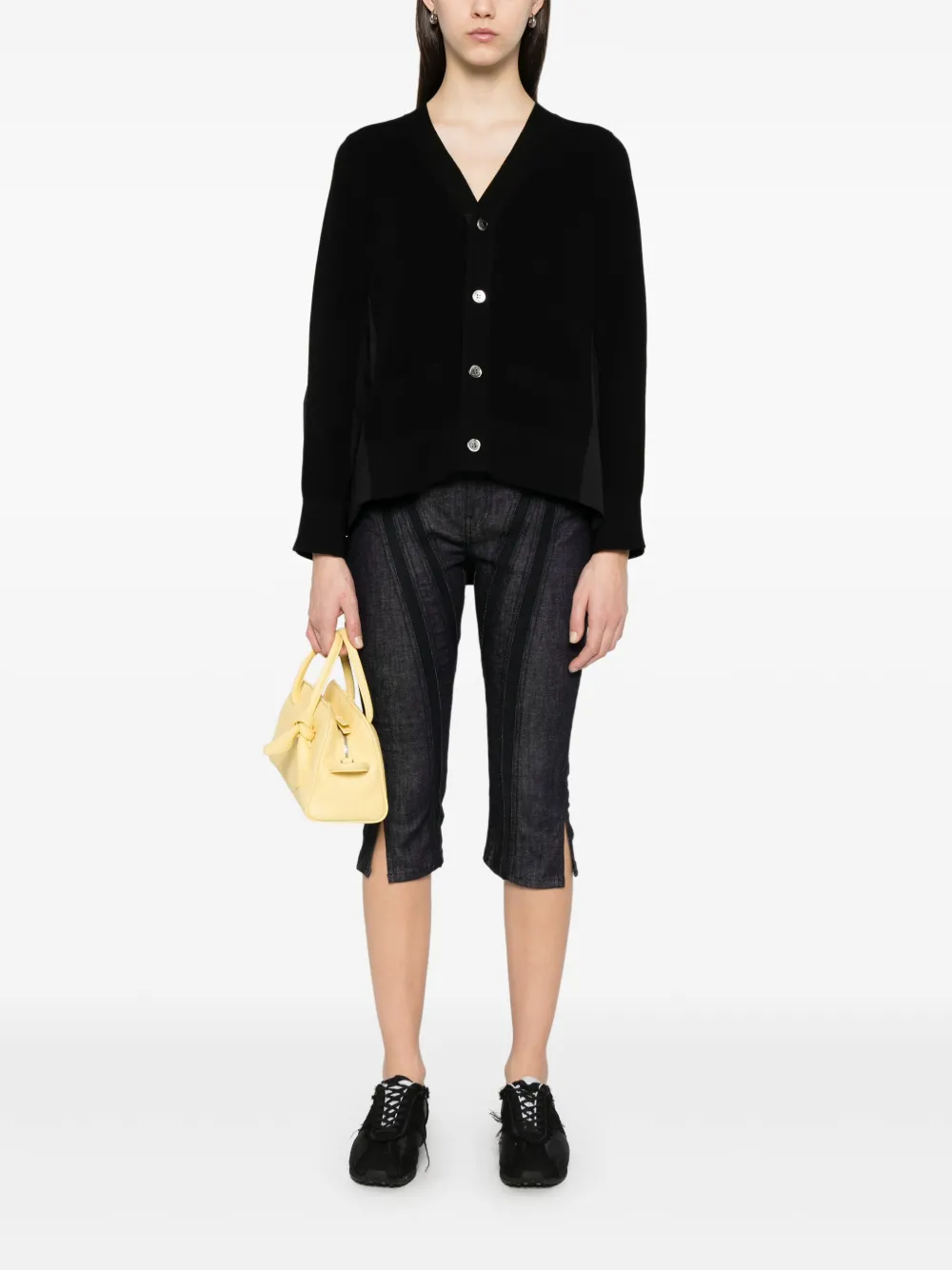 Sacai Contrast-panel Cardigan In Black