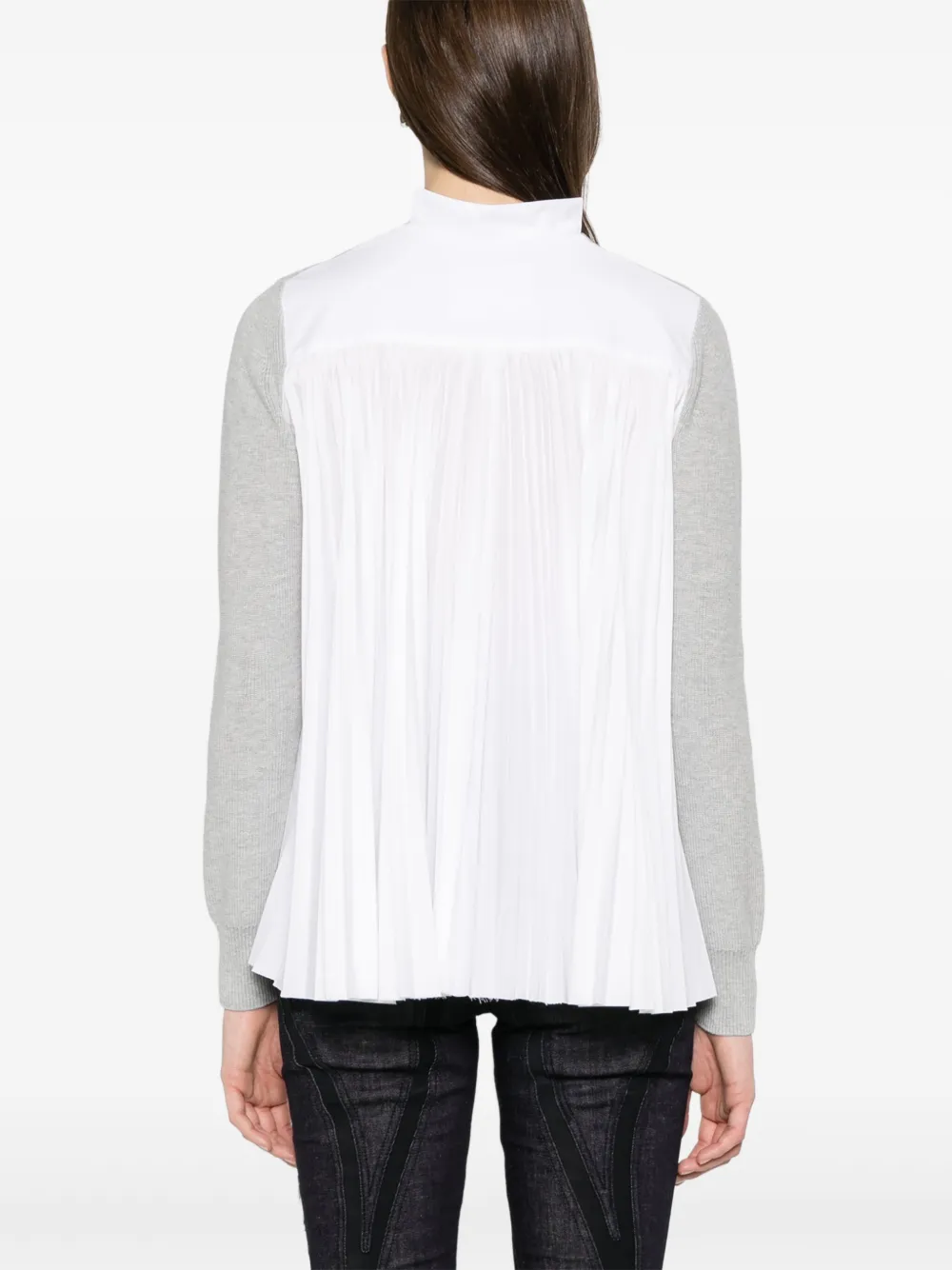Sacai Pleat-detailed Cardigan In Grey