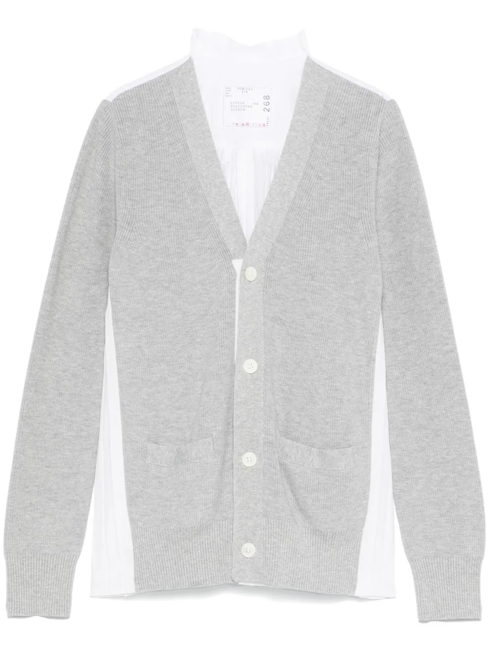 Sacai Pleat-detailed Cardigan In Grey