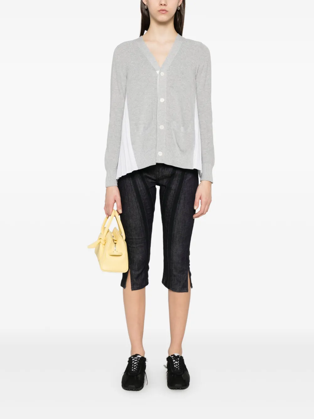 Sacai Pleat-detailed Cardigan In Grey