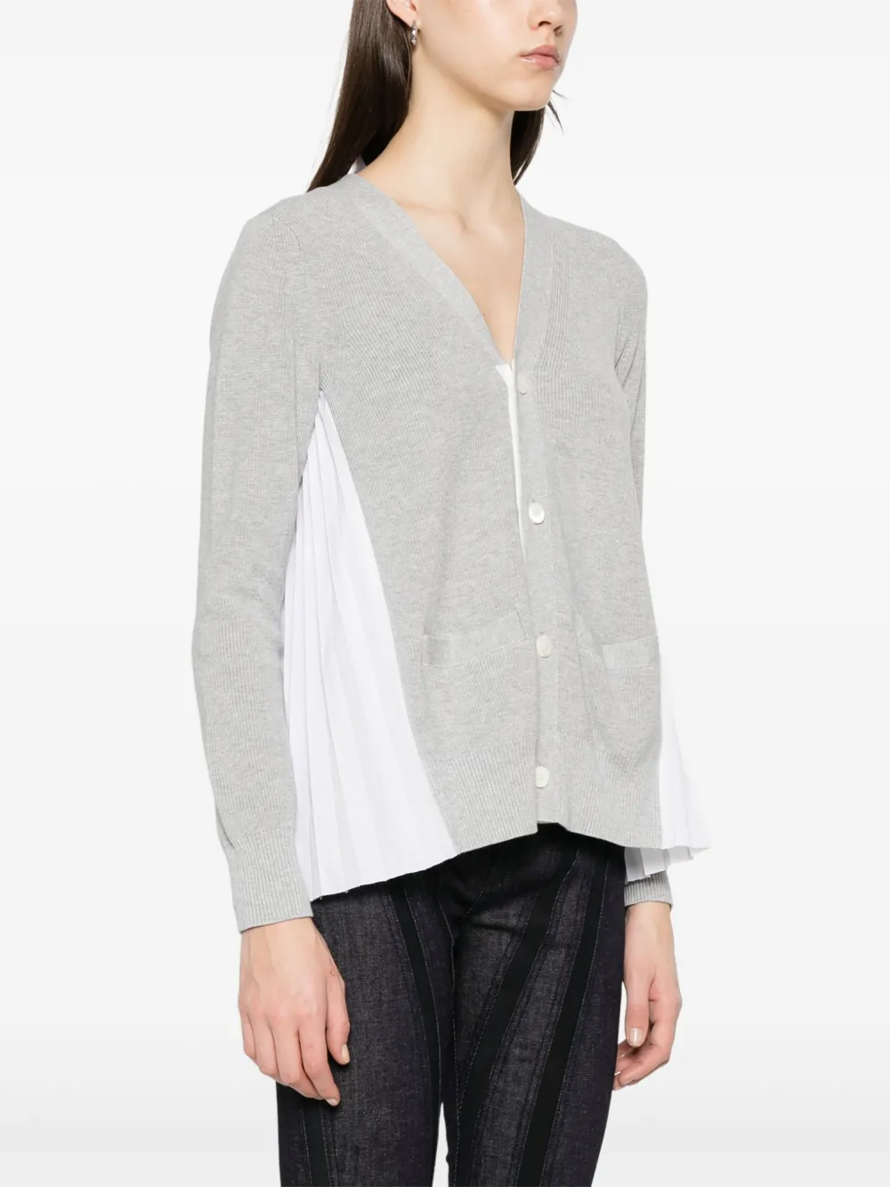 Sacai Pleat-detailed Cardigan In Grey