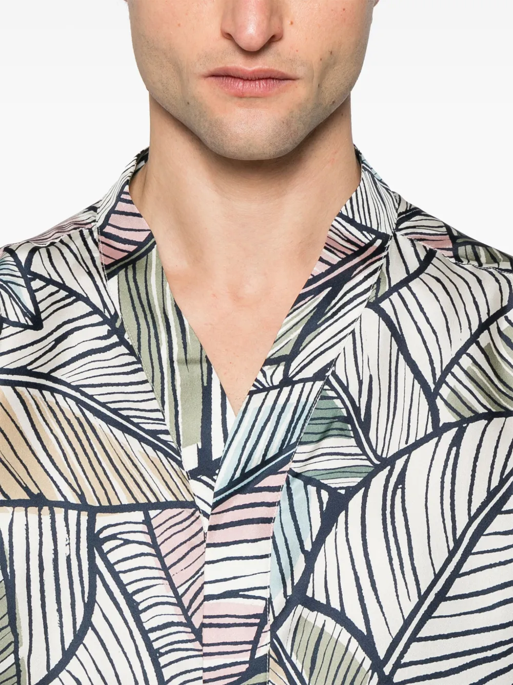 Giorgio Armani Zijden overhemd met bladerprint Blauw