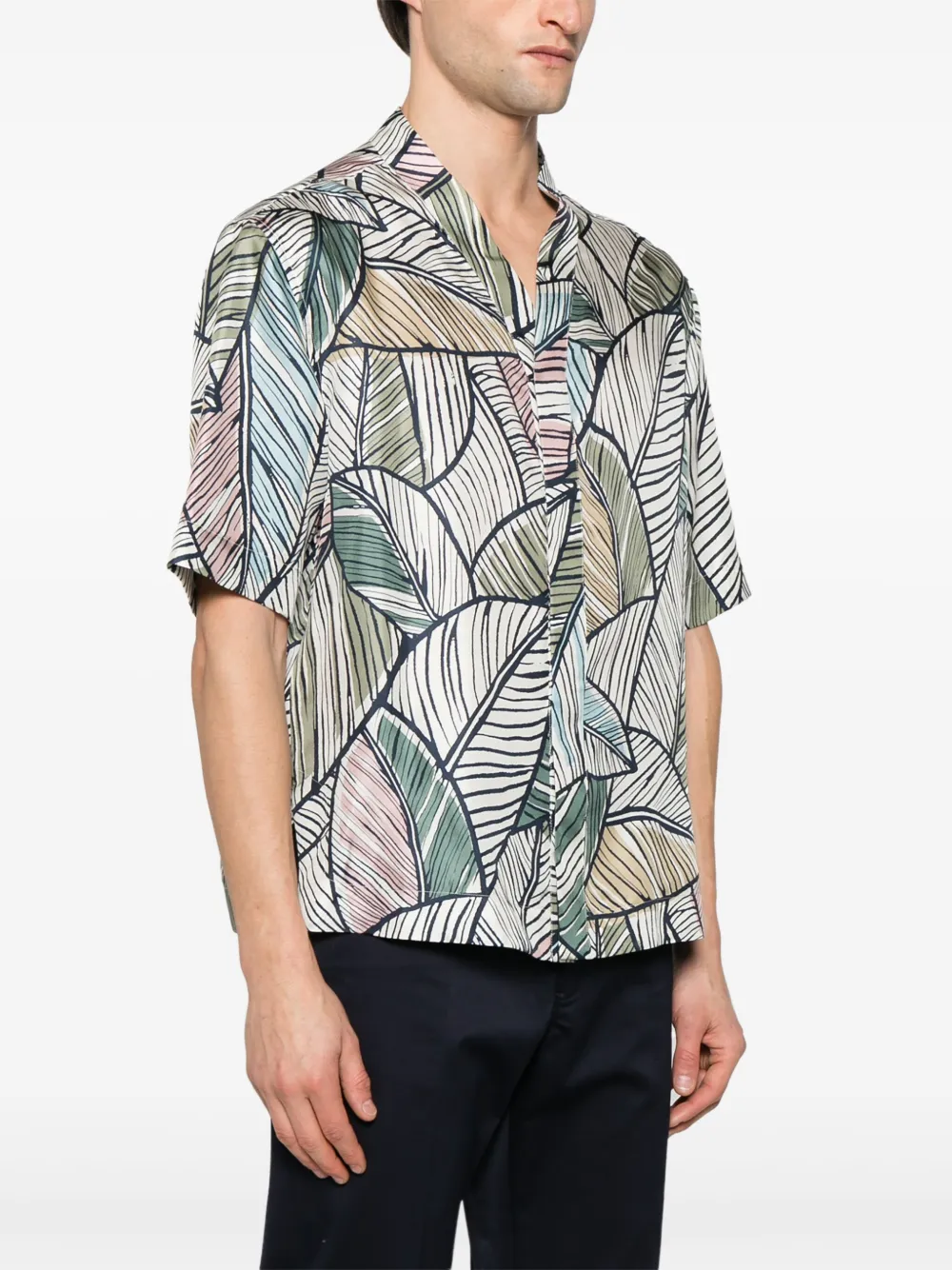 Giorgio Armani Zijden overhemd met bladerprint Blauw