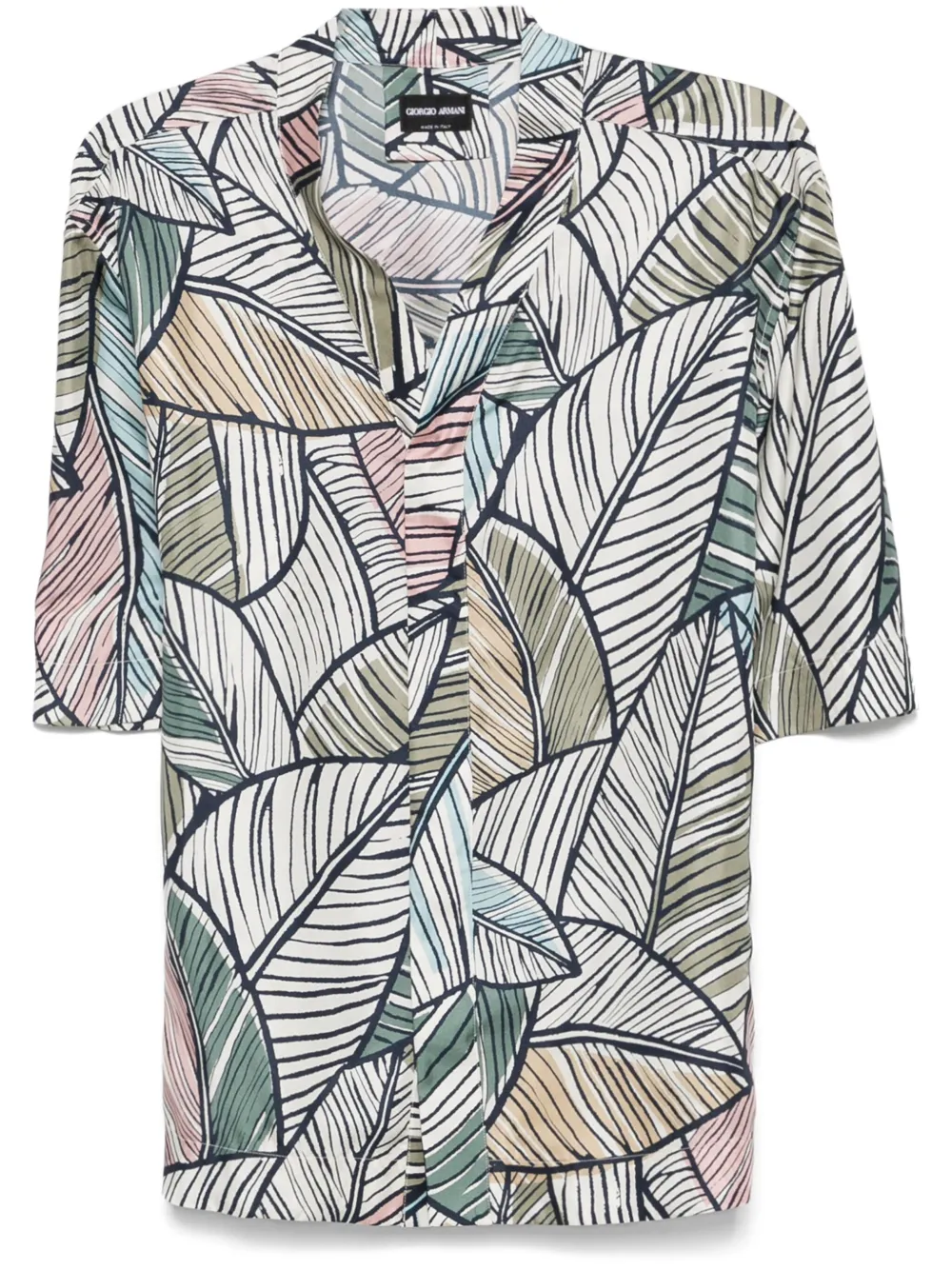 Giorgio Armani Leaves-print Shirt In Blue