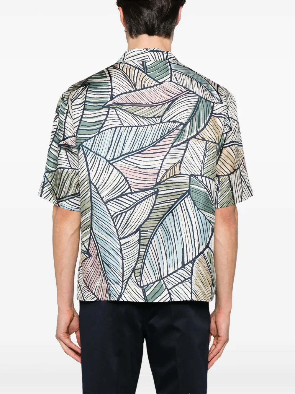 Giorgio Armani Zijden overhemd met bladerprint Blauw