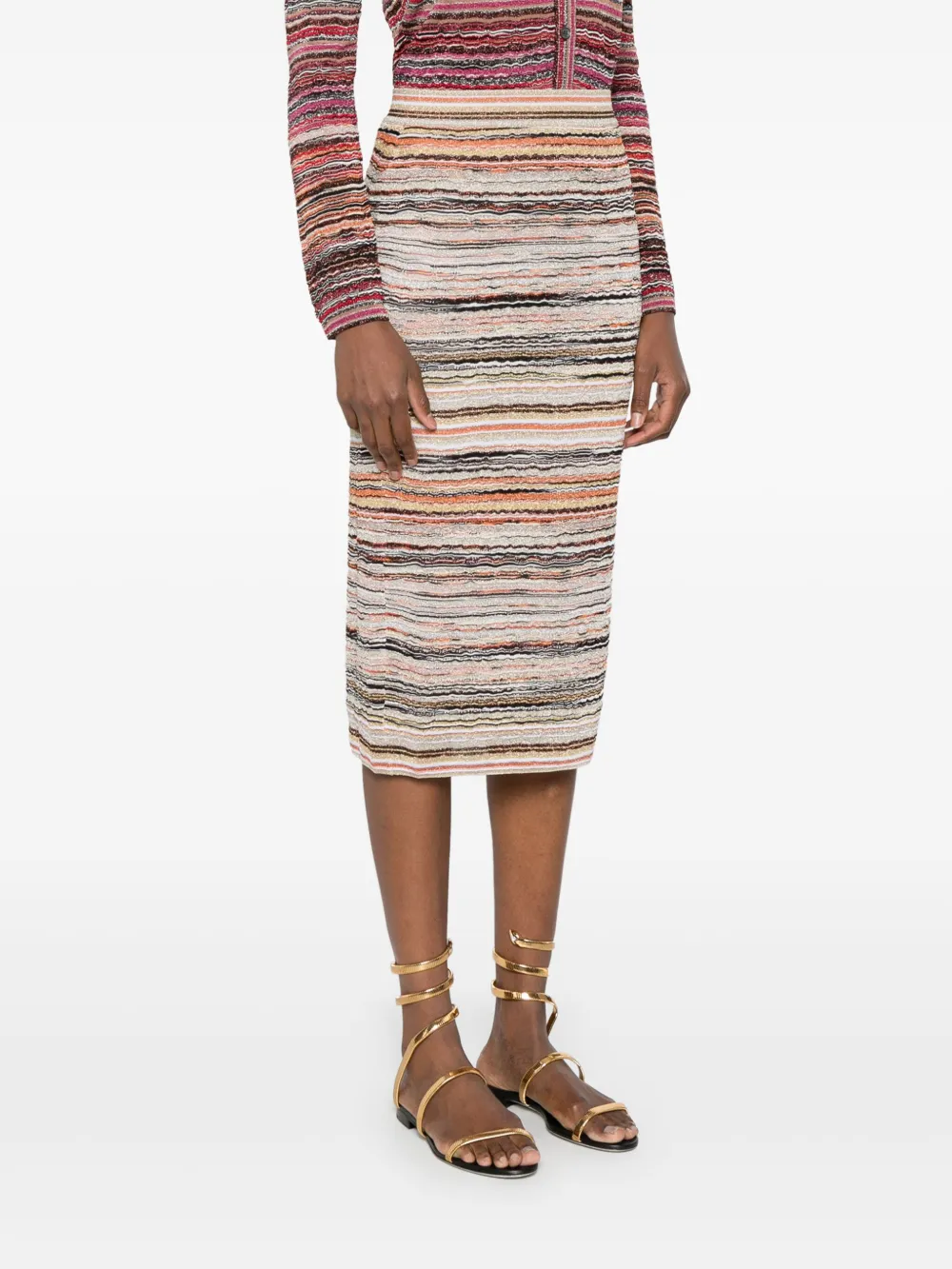 Shop Missoni Wave-pattern Lamé Midi Skirt In Orange