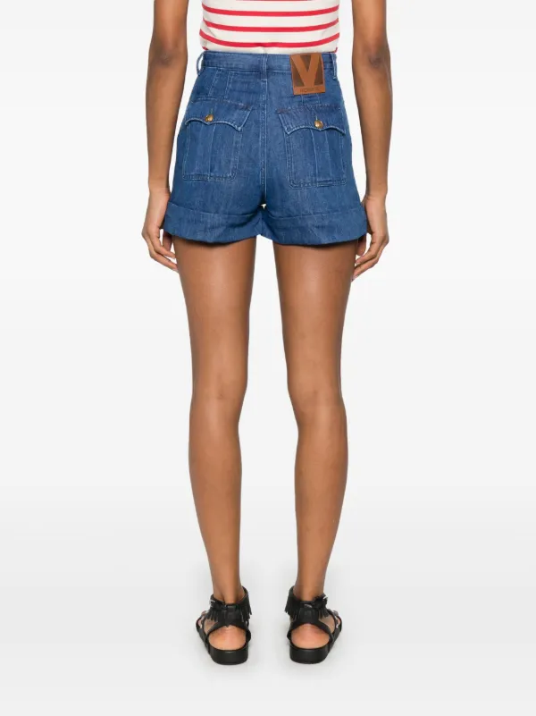 【Valentino Garavani 】Medium blue denim shorts Blue Straight-Leg Washed-Denim Shorts | VALENTINO GARAVANI