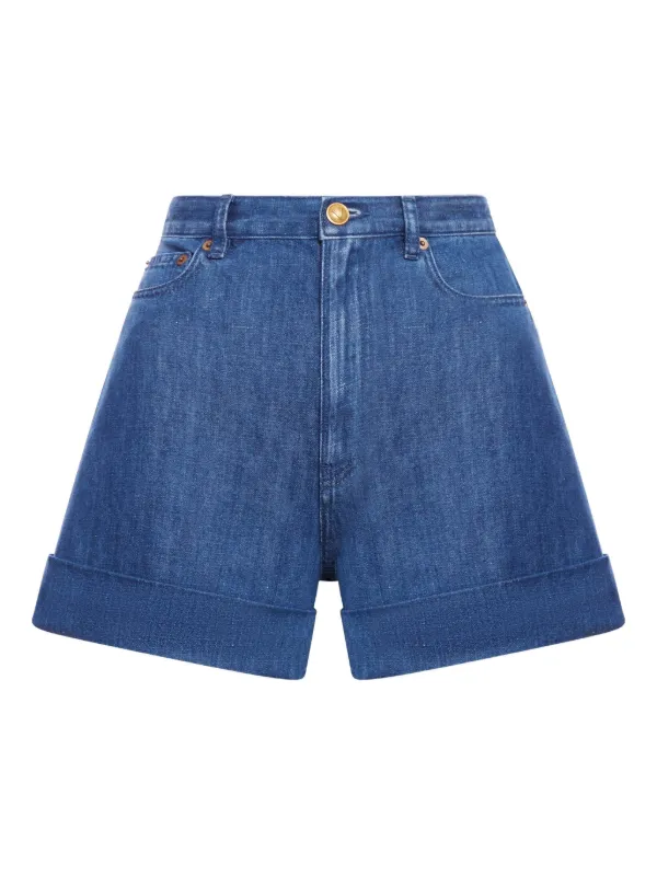 【Valentino Garavani 】Medium blue denim shorts Blue Straight-Leg Washed-Denim Shorts | VALENTINO GARAVANI