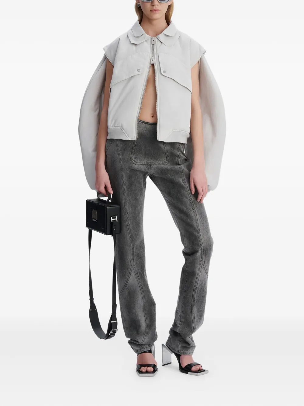 HELIOT EMIL Cropped jack met pofmouwen Grijs
