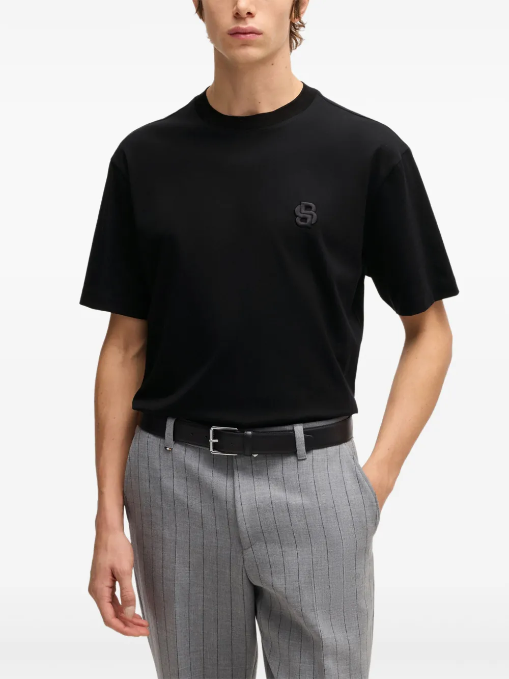 Shop Hugo Boss Double B Monogram T-shirt In Black