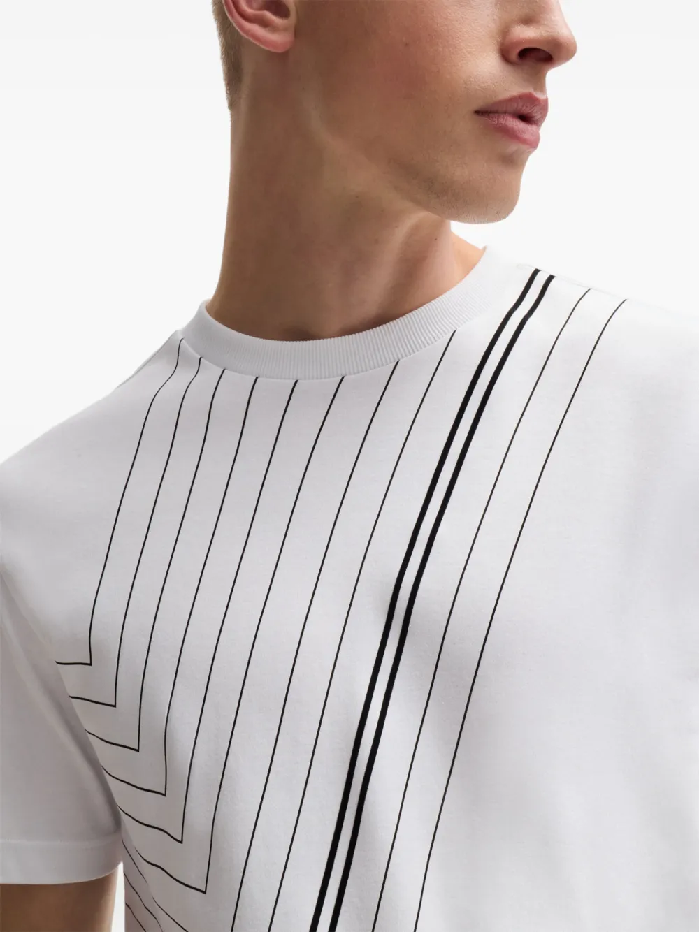 Shop Hugo Boss Fineline Artwork T-shirt In 白色