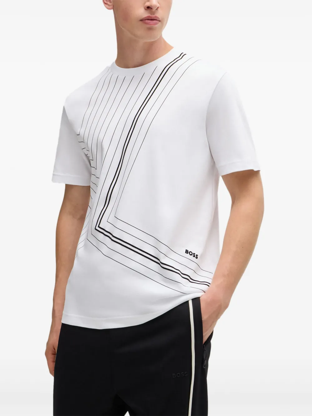 Shop Hugo Boss Fineline Artwork T-shirt In 白色