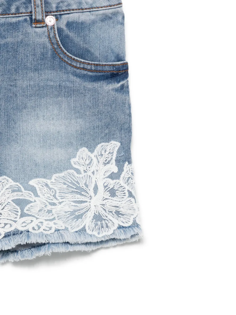 Ermanno Scervino Junior Shorts met bloemenkant Blauw