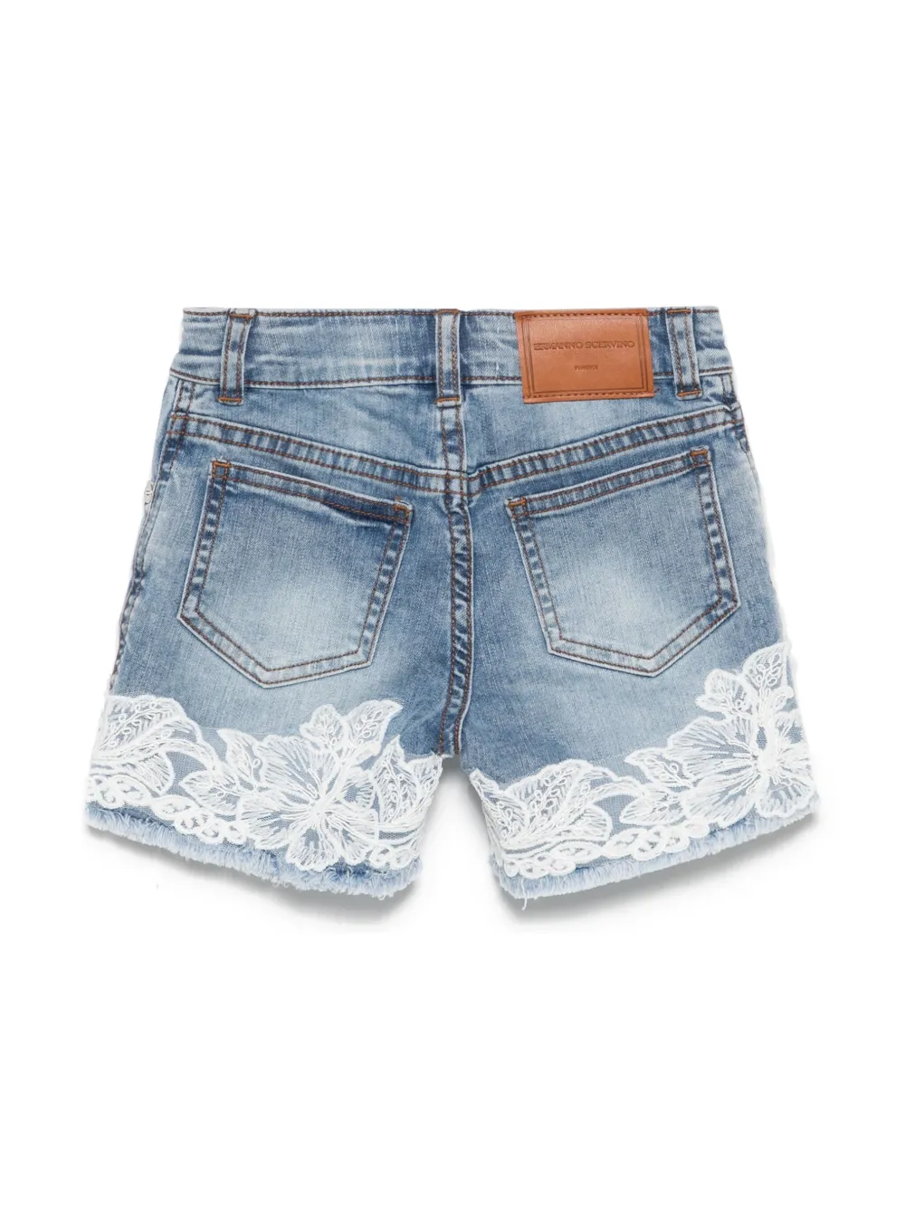 Ermanno Scervino Junior Shorts met bloemenkant - Blauw