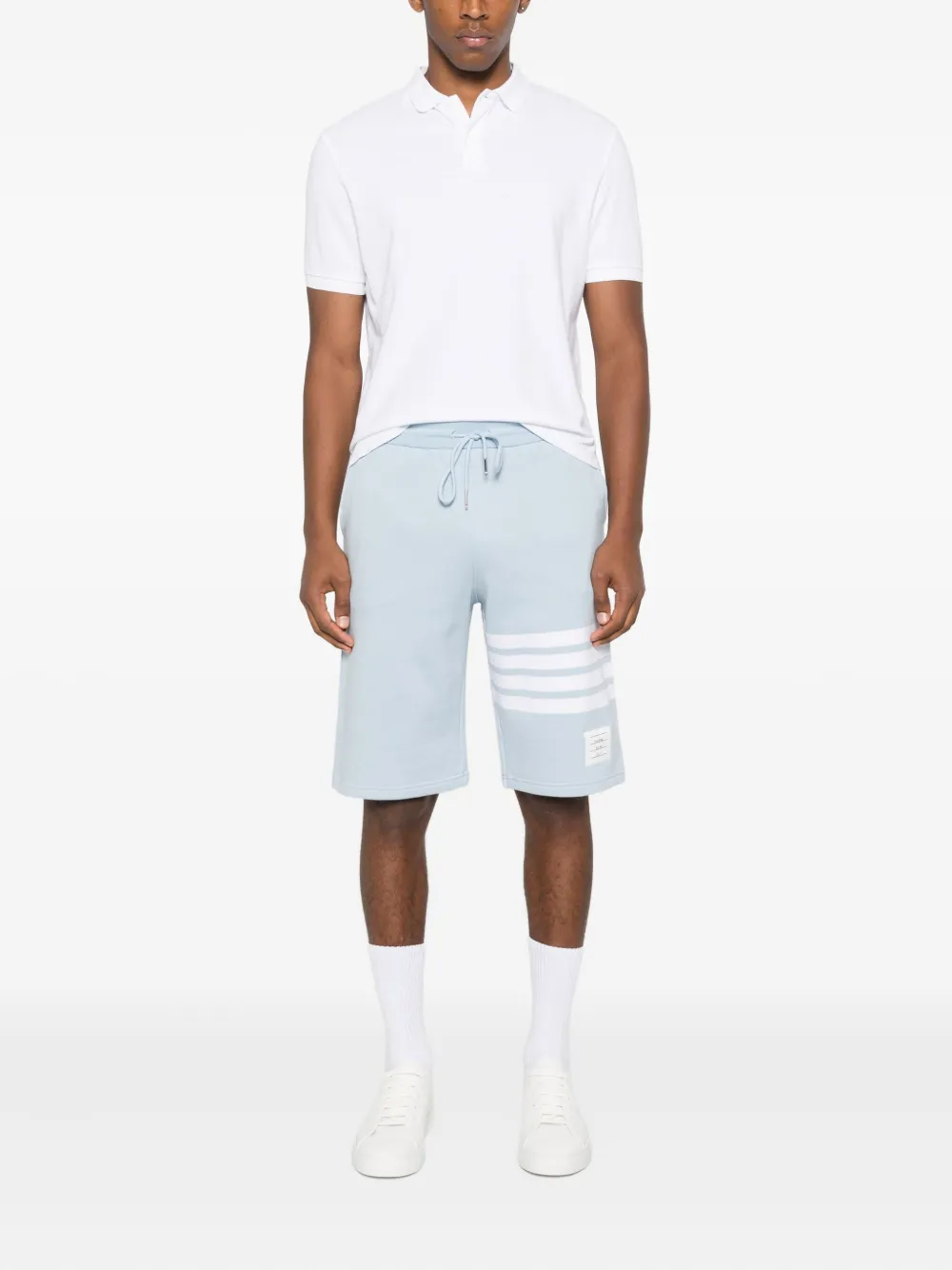 Thom Browne stripe-detail cotton track shorts Blauw