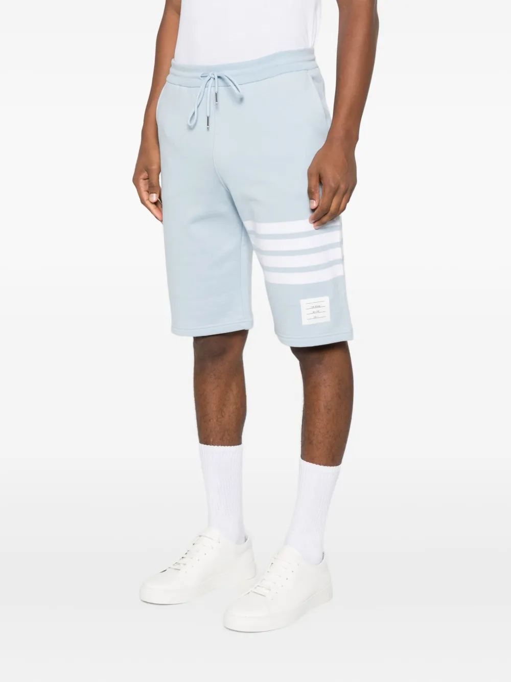 Thom Browne stripe-detail cotton track shorts Blauw