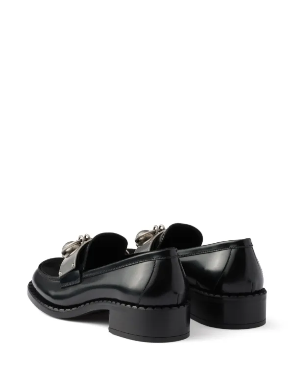 Prada Brushed Leather Loafers | Black | FARFETCH