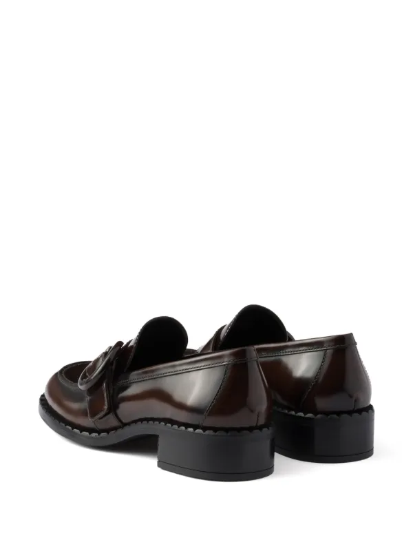 Prada Brushed Leather Loafers | Brown | FARFETCH
