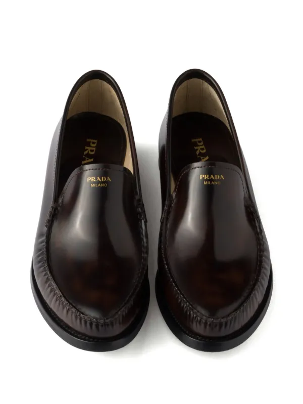 Prada レザーローファー | ブラウン | FARFETCH JP
