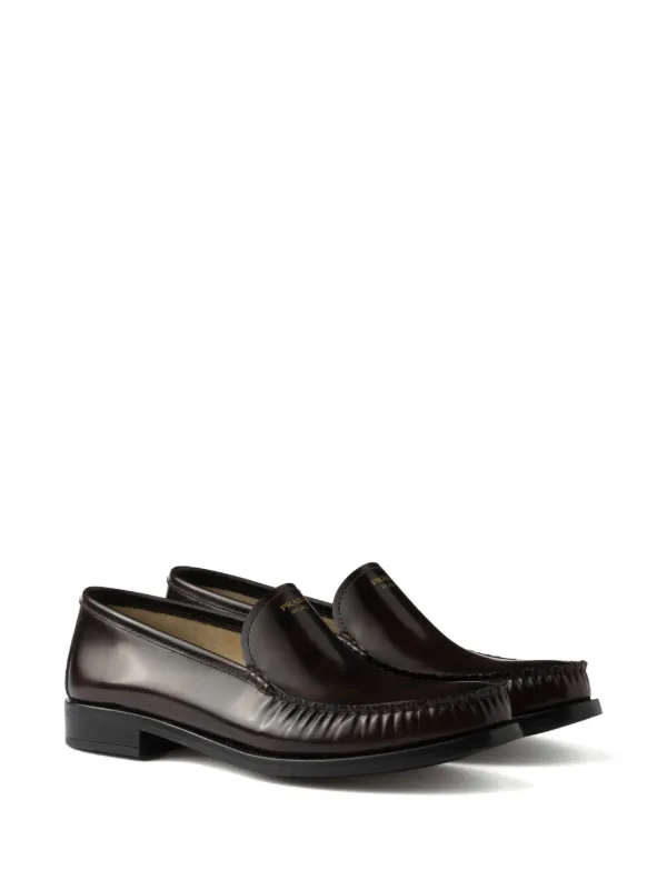 Prada Brushed Leather Loafers | Brown | FARFETCH CA