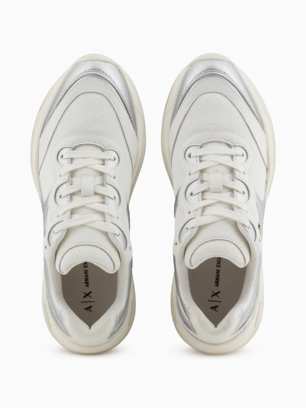 Armani Exchange metallic-finish sneakers White