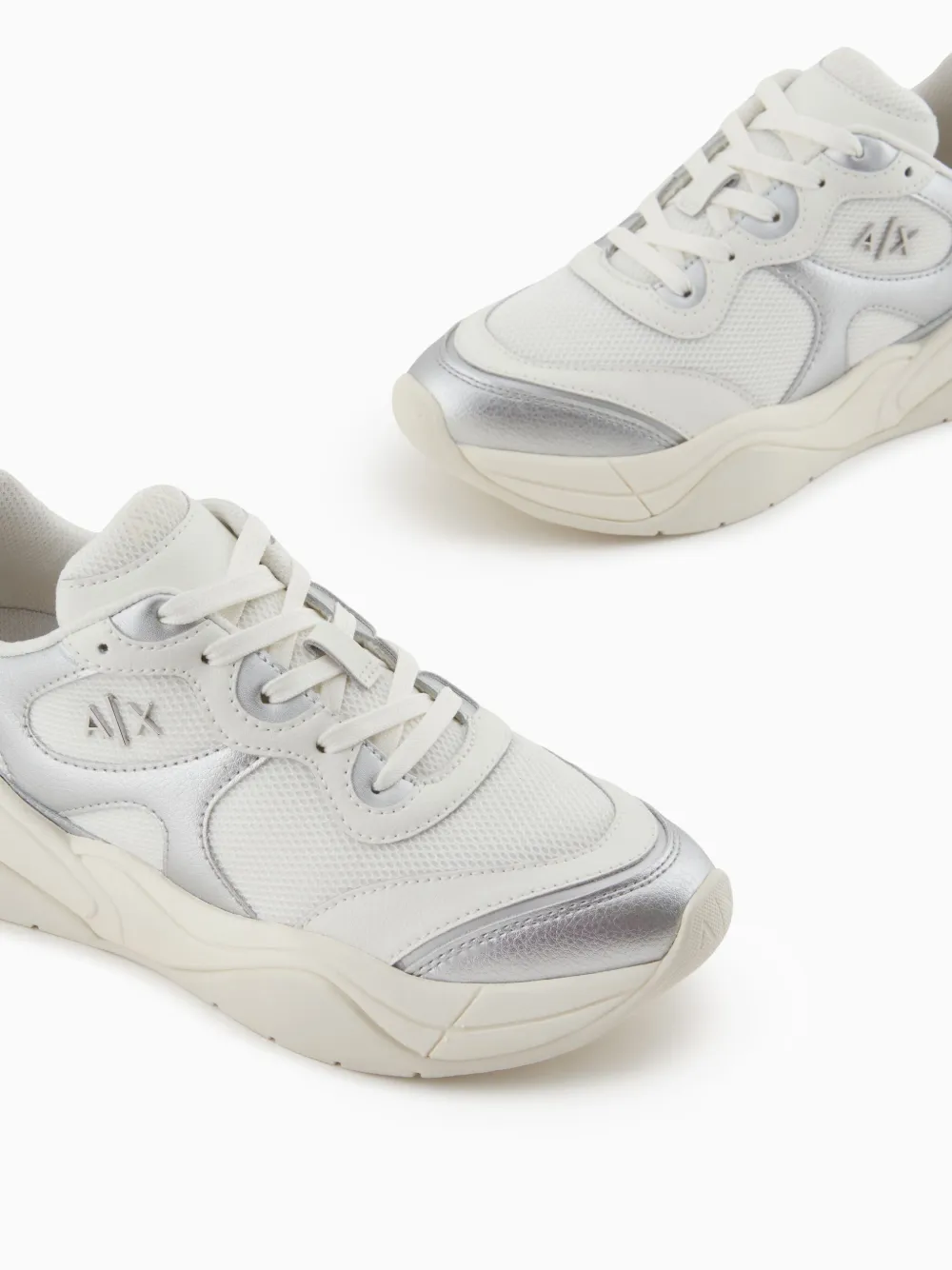 Armani Exchange metallic-finish sneakers White