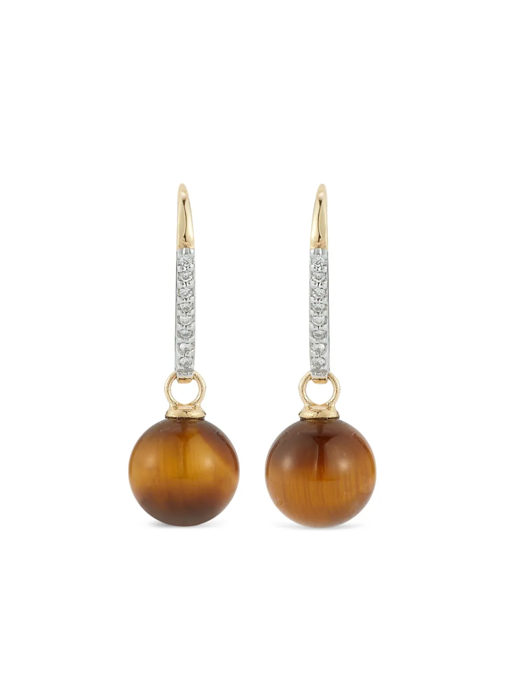 14K yellow gold tiger eye diamond earrings