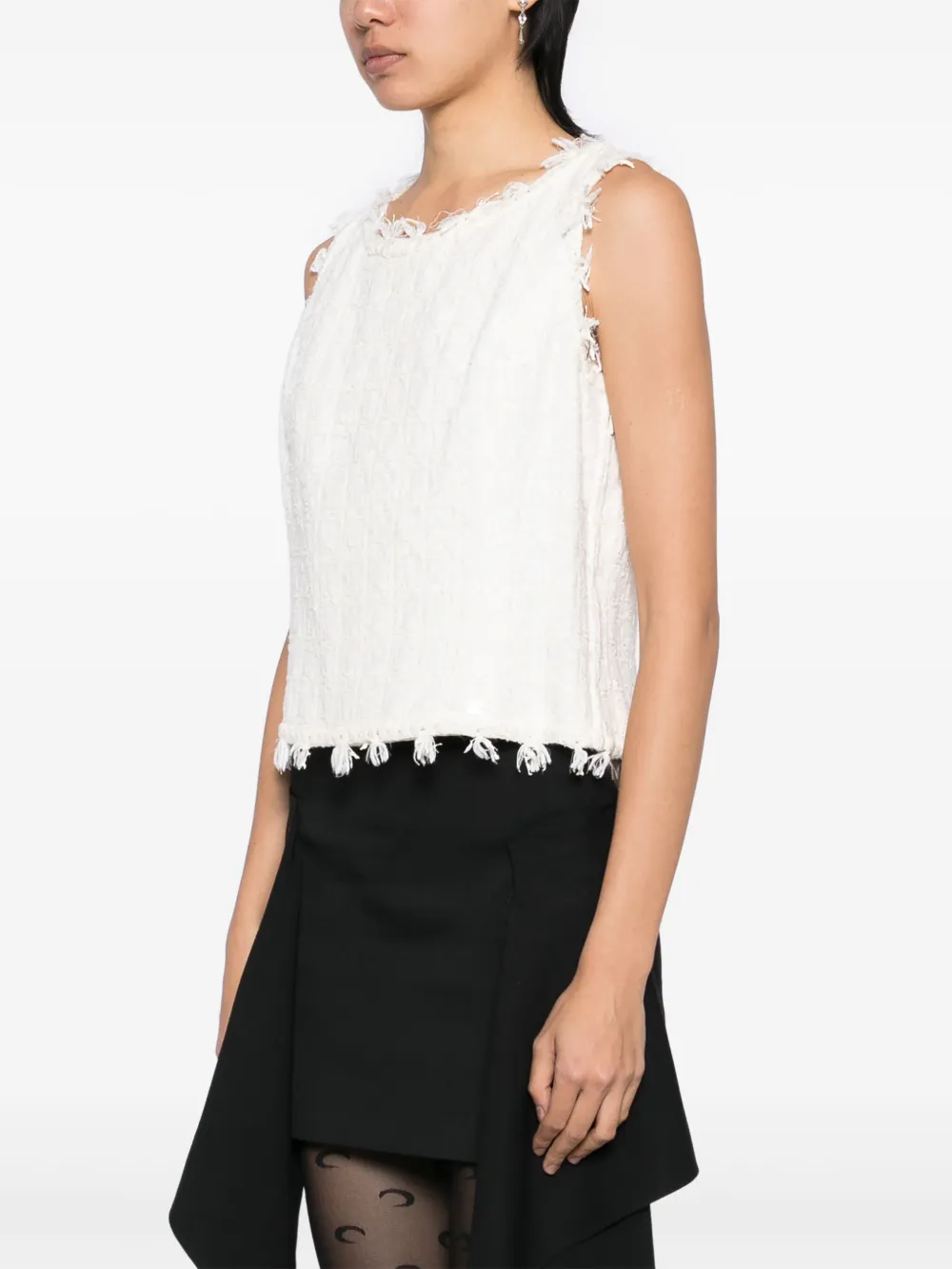 Pre-owned Chanel 2005 Tweed Tank Top In White