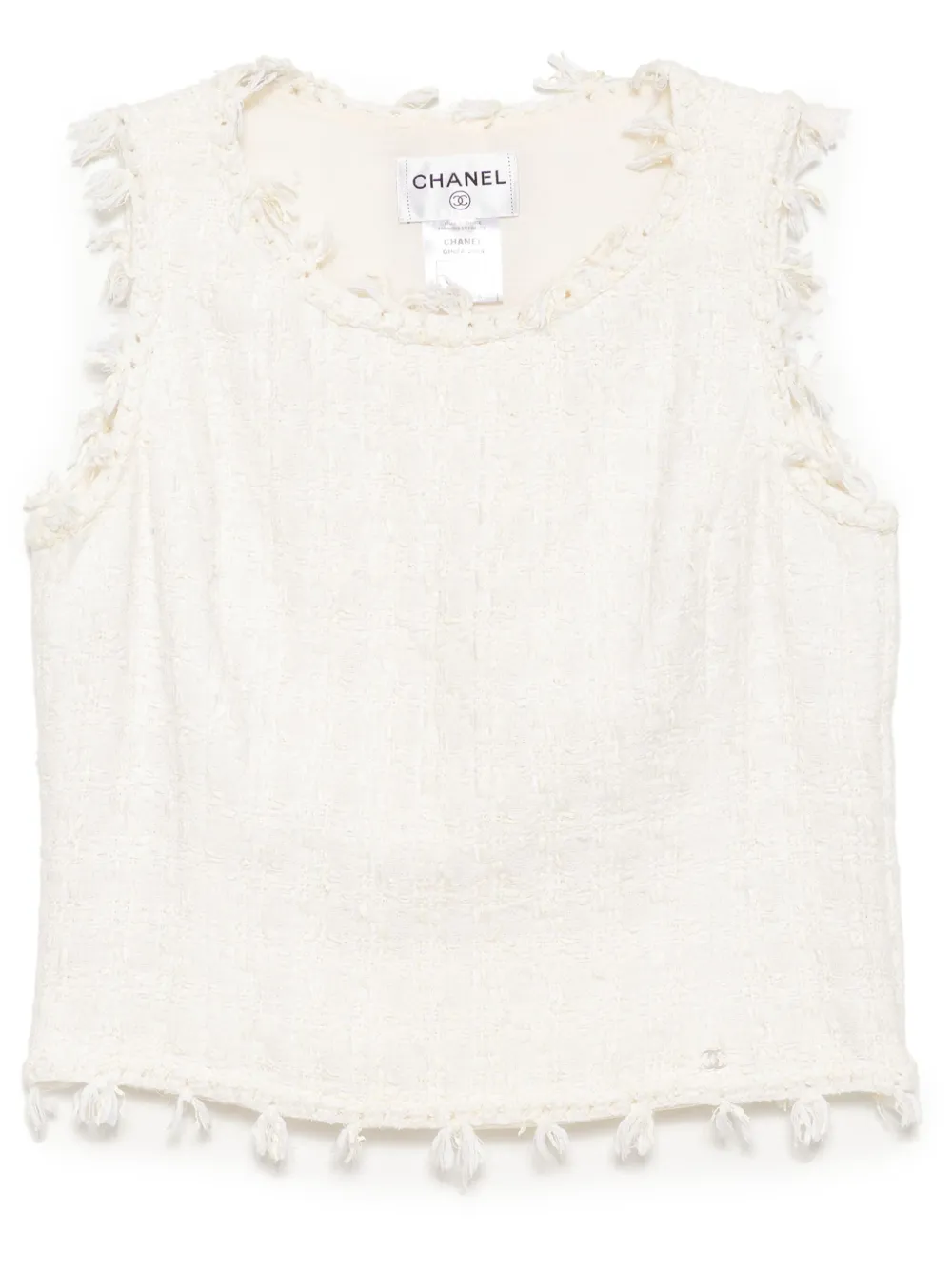 Pre-owned Chanel 2005 Tweed Tank Top In White