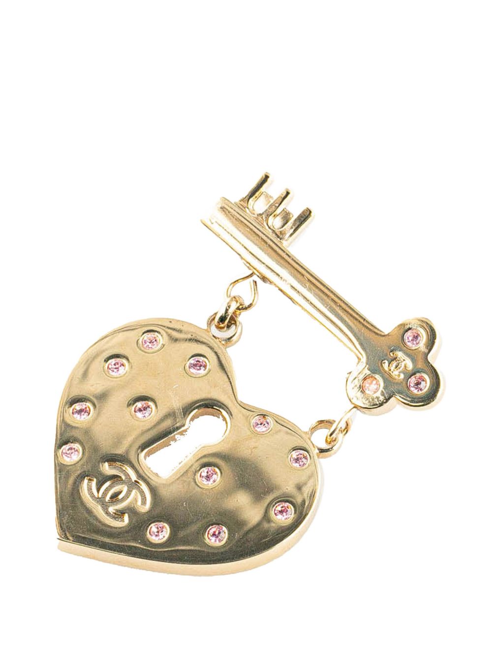 CHANEL Pre-Owned 2002 Gold Plated Heart Lock and Key Brooch Pin costume brooch - Goud