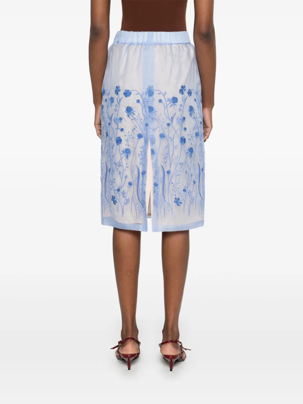 P.A.R.O.S.H. Midi-rok met geborduurde bloemen Blauw