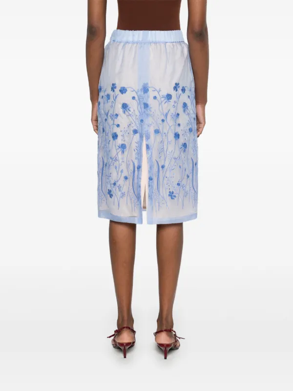 P.A.R.O.S.H. floral-embroidery Midi Skirt | Blue | FARFETCH UK
