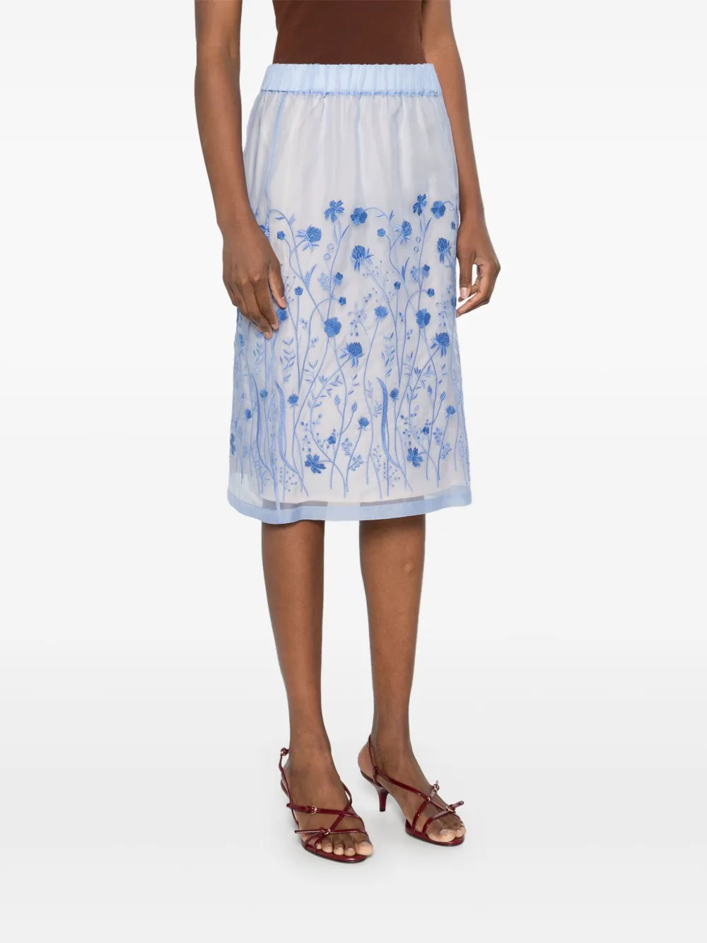 P.A.R.O.S.H. Midi-rok met geborduurde bloemen Blauw