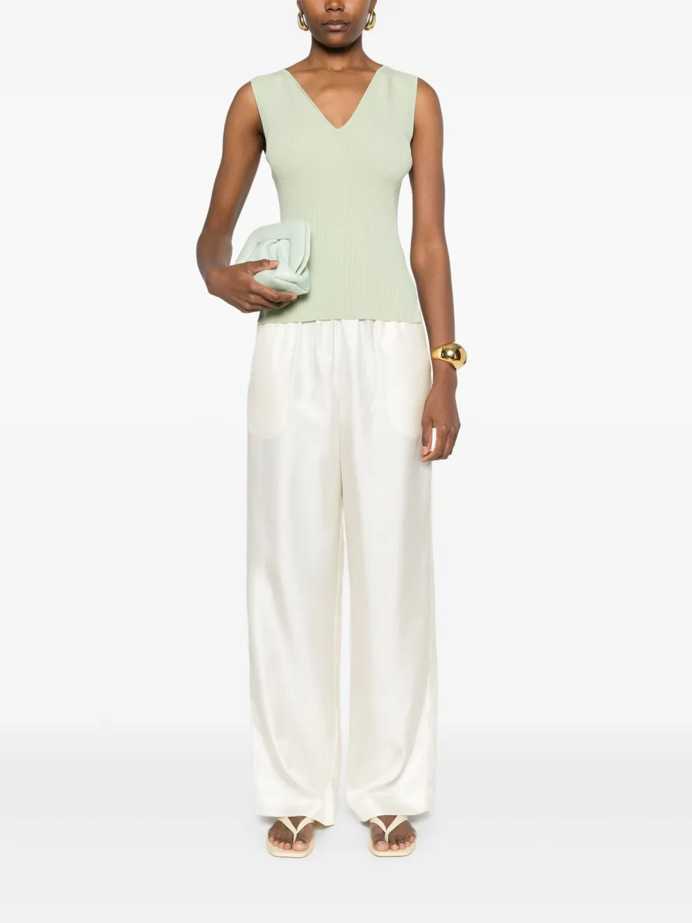 Victoria Beckham Tanktop met V-hals en geribbeld detail - Groen