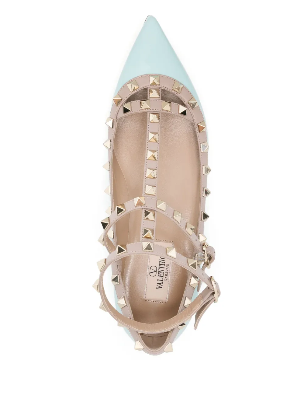 Valentino Garavani Rockstud patent-leather ballet flats Blue