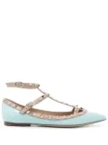 Valentino Garavani Rockstud patent-leather ballet flats - Blue