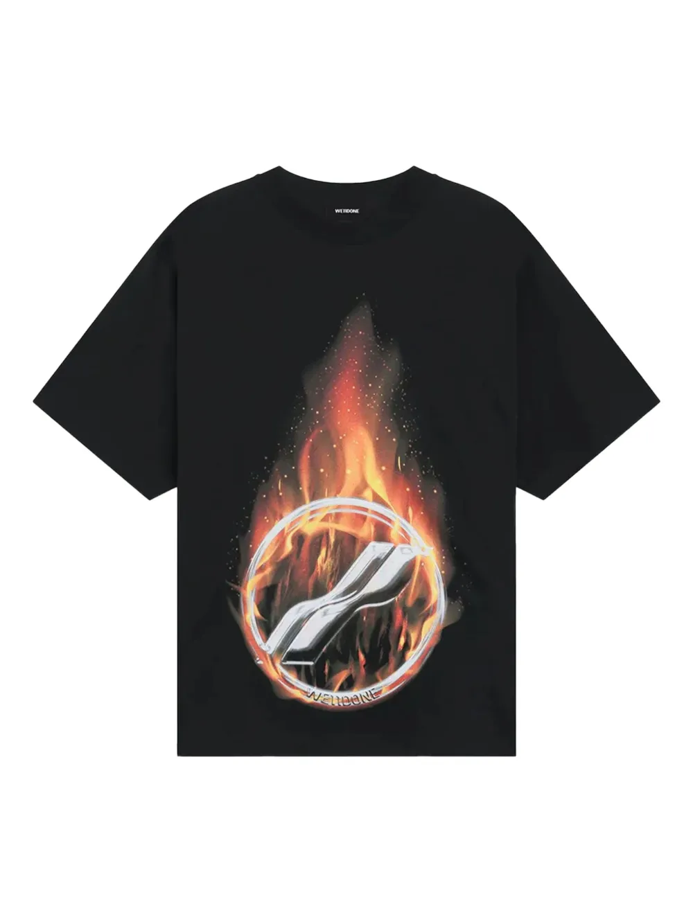 We11done flame logo T-shirt Zwart