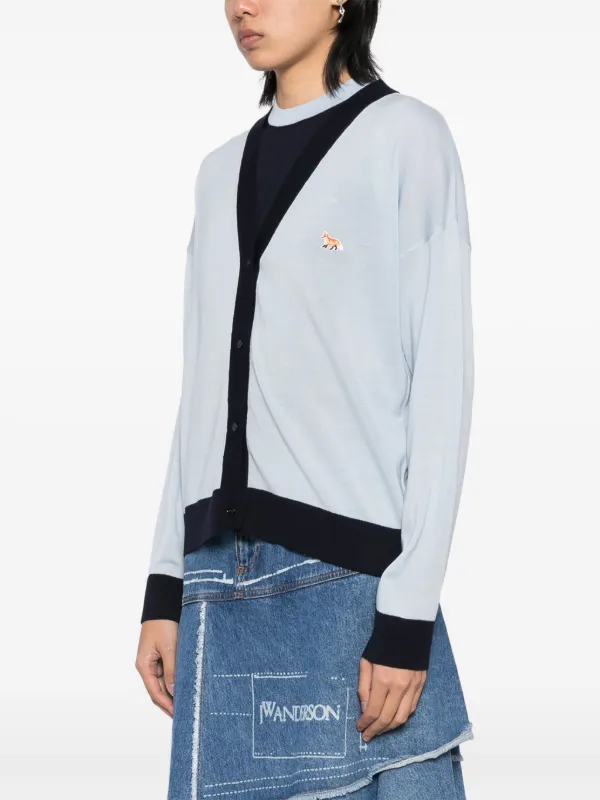 Maison Kitsuné Baby Fox Patch bi-colour Cardigan | Blue | FARFETCH