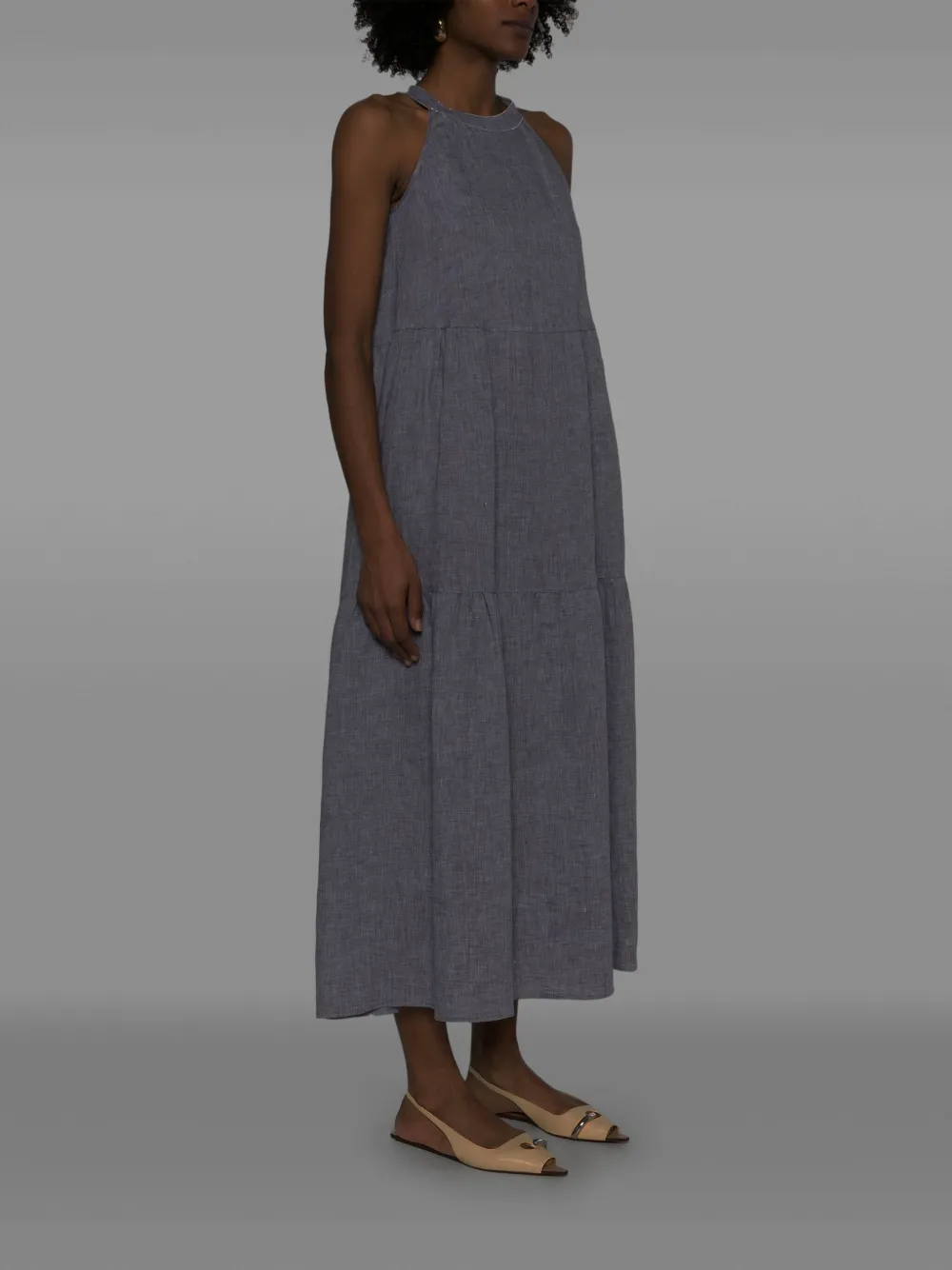 Shop Peserico Tiered Midi Dress In Grey