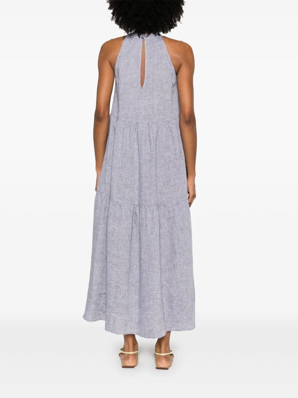 Shop Peserico Tiered Midi Dress In Grey