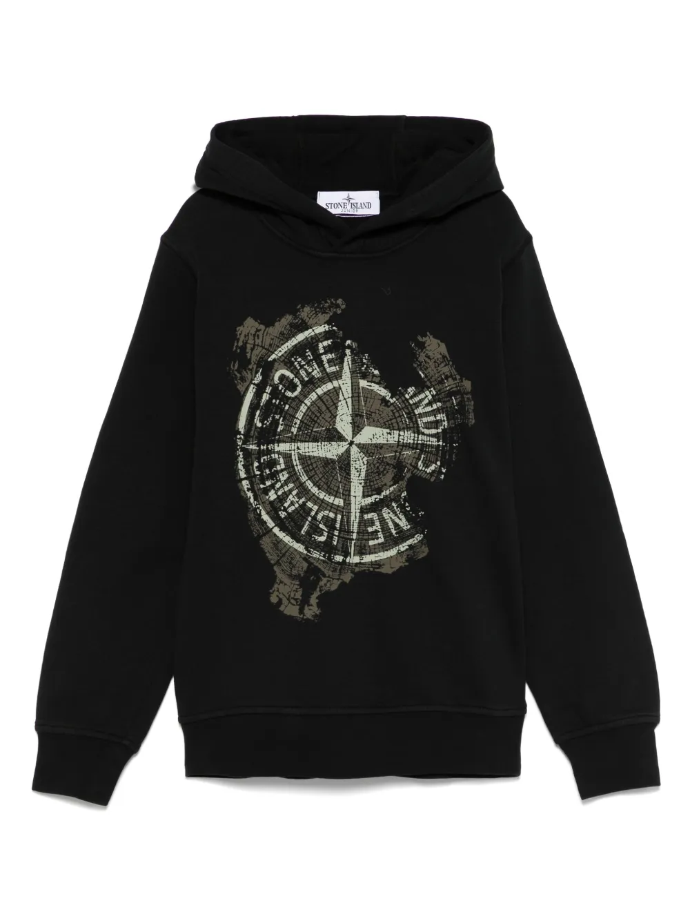 Stone Island Junior Compass-print hoodie | Black | Image 1