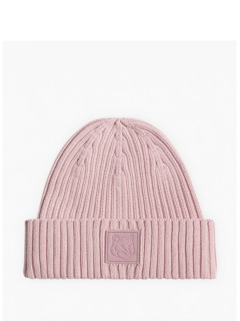 Maison Kitsuné Bold Fox Head Leather Patch Beanie In Pink