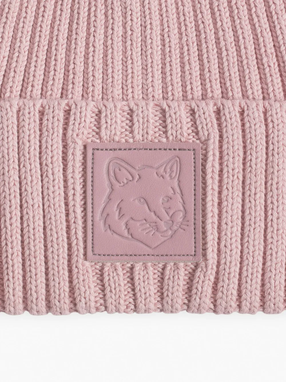 Maison Kitsuné Bold Fox Head Leather Patch Beanie In Pink